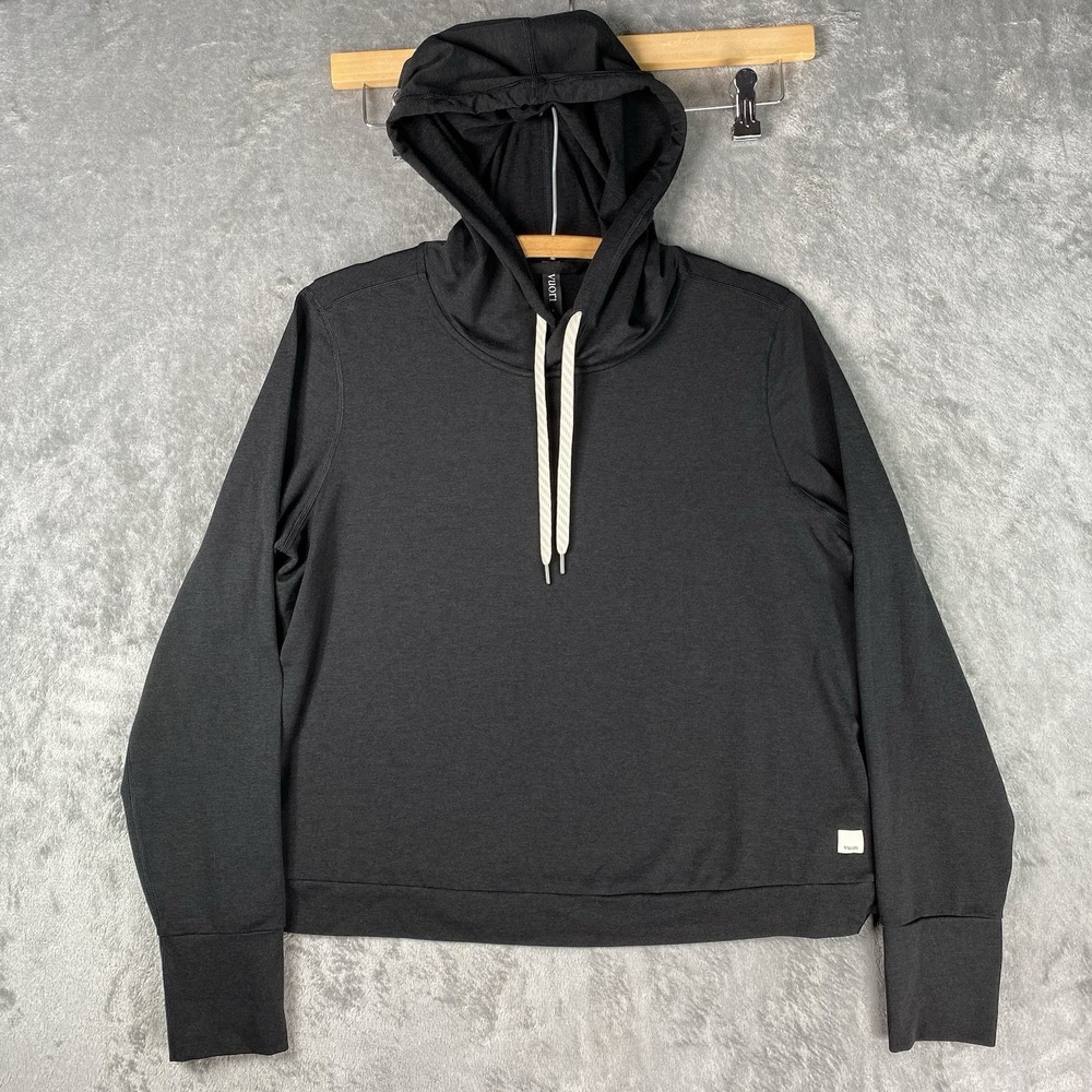 Vuori Halo Essential Hoodie Womens L Black Heather Pullover Stretch Gym VW226